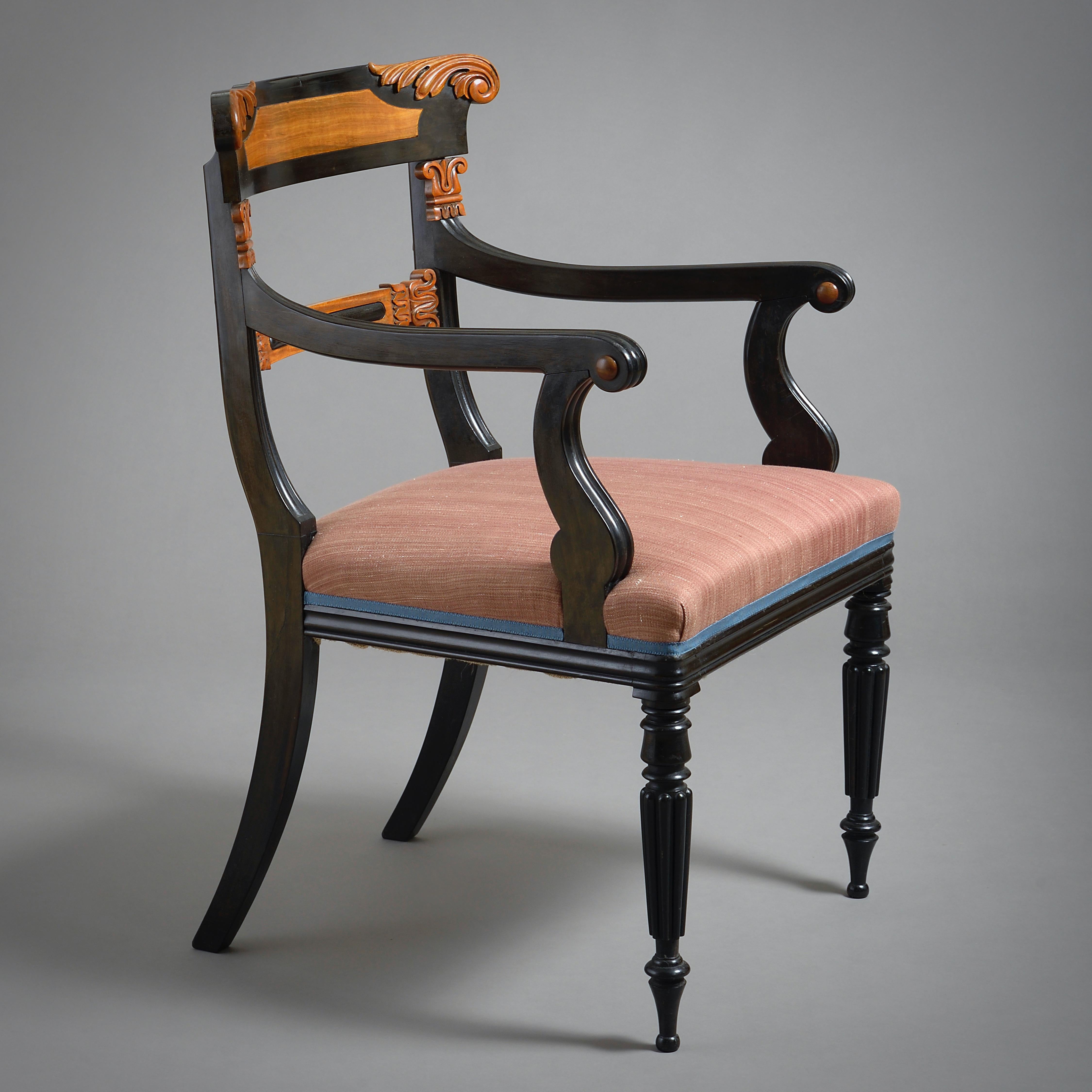 Ebony Set of Four Anglo-Indian Armchairs For Sale