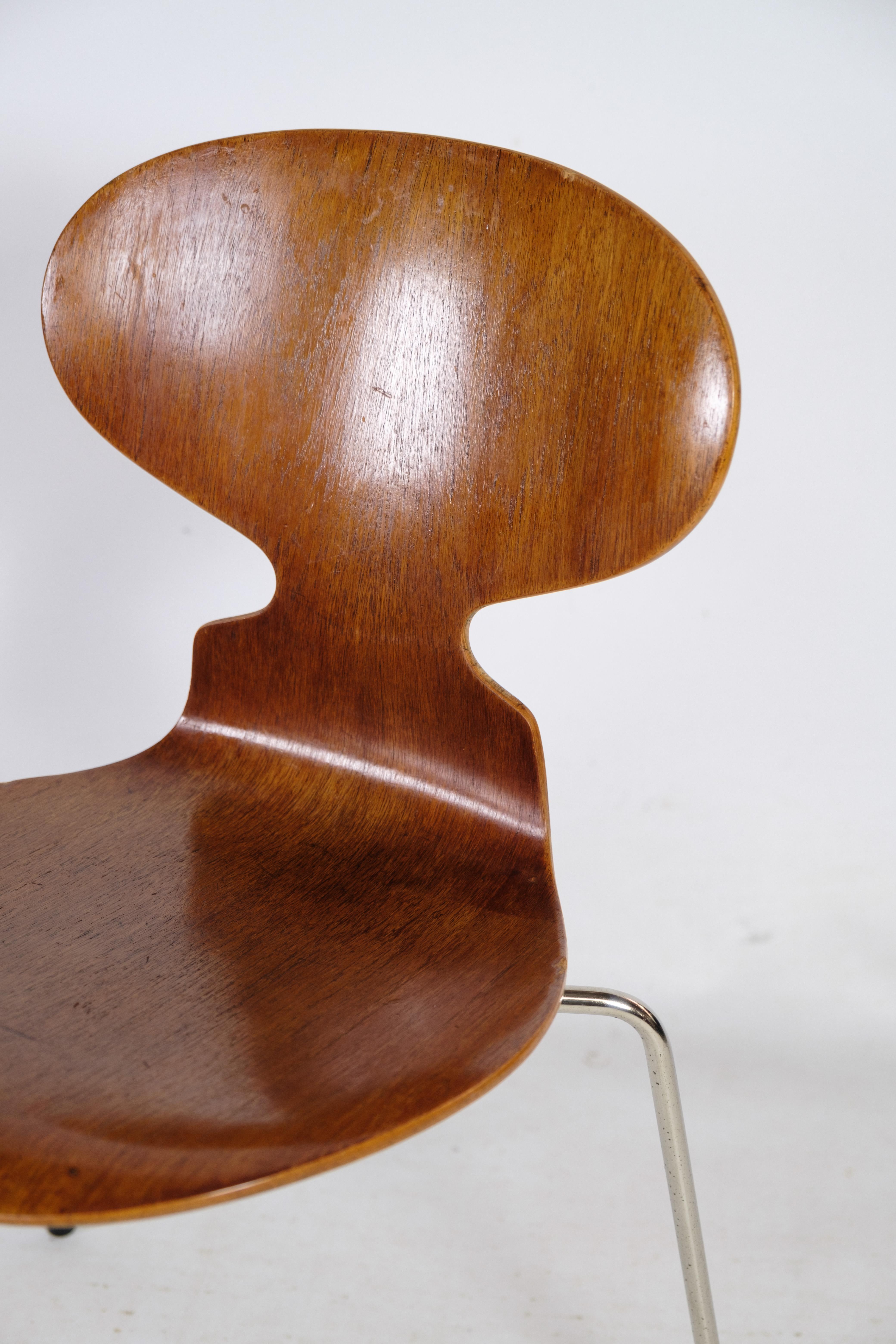 Aluminum Set of Four Ant Chairs, Model 3100, Arne Jacobsen '1902-1971', Teak Wood