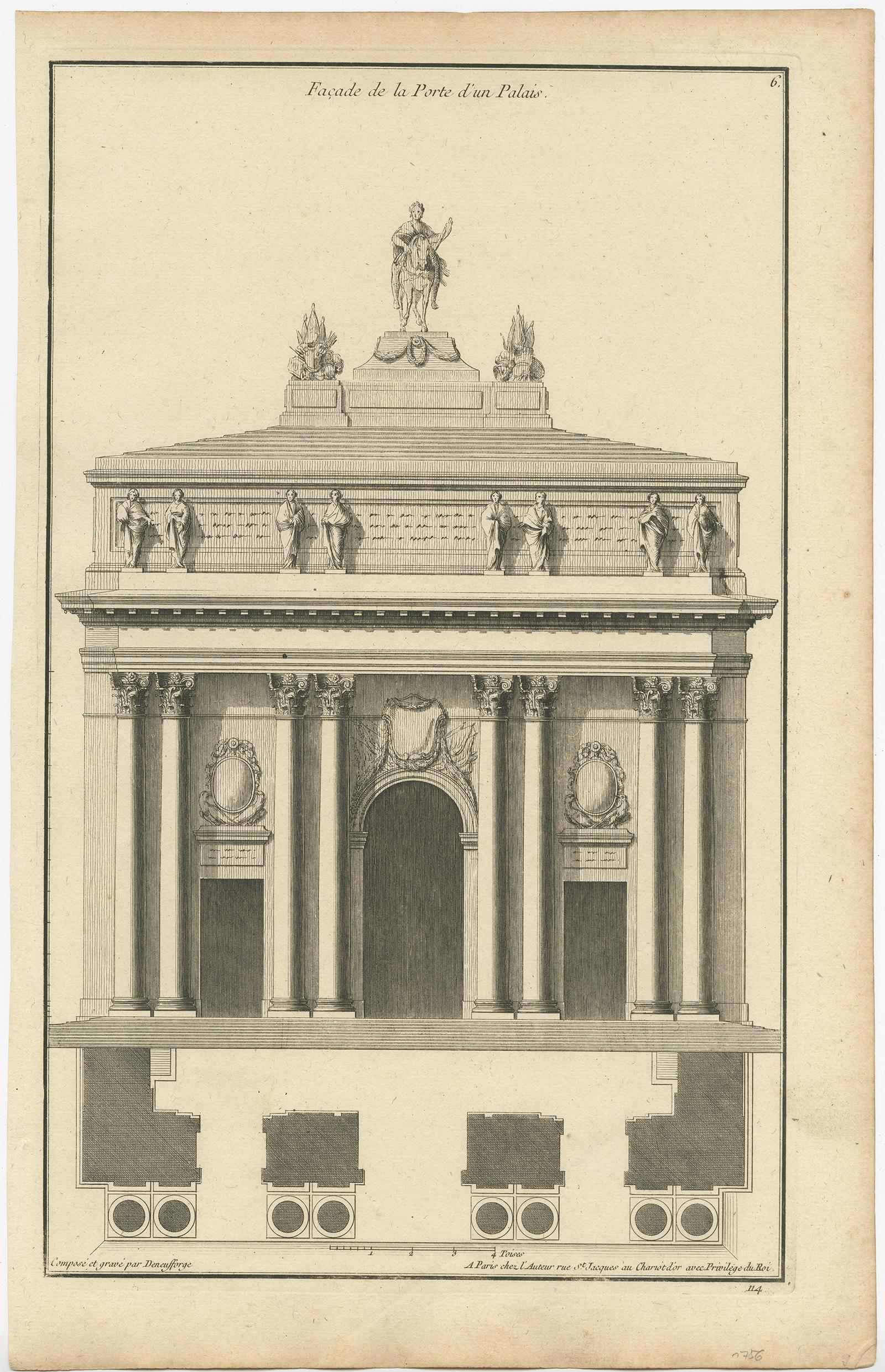 Set von vier antiken Architekturdrucken von Palastfassaden von Neufforge (Papier) im Angebot