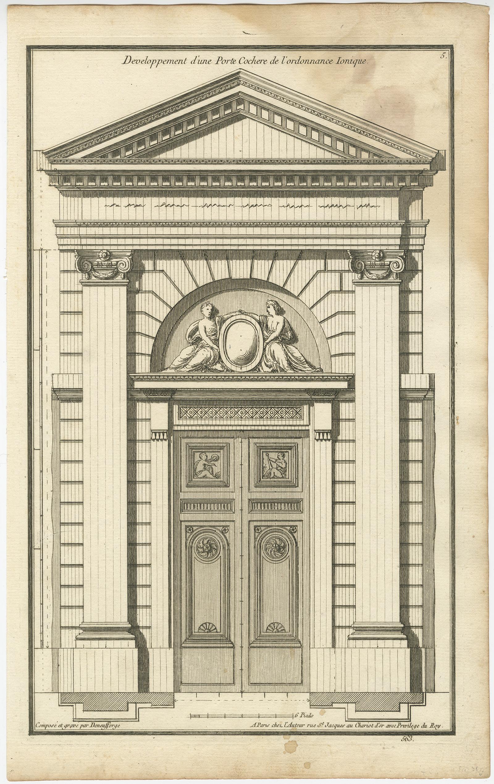 Satz von vier antiken Architekturdrucken von Portikus-Designs, Neufforge, um 1770 im Zustand „Gut“ im Angebot in Langweer, NL