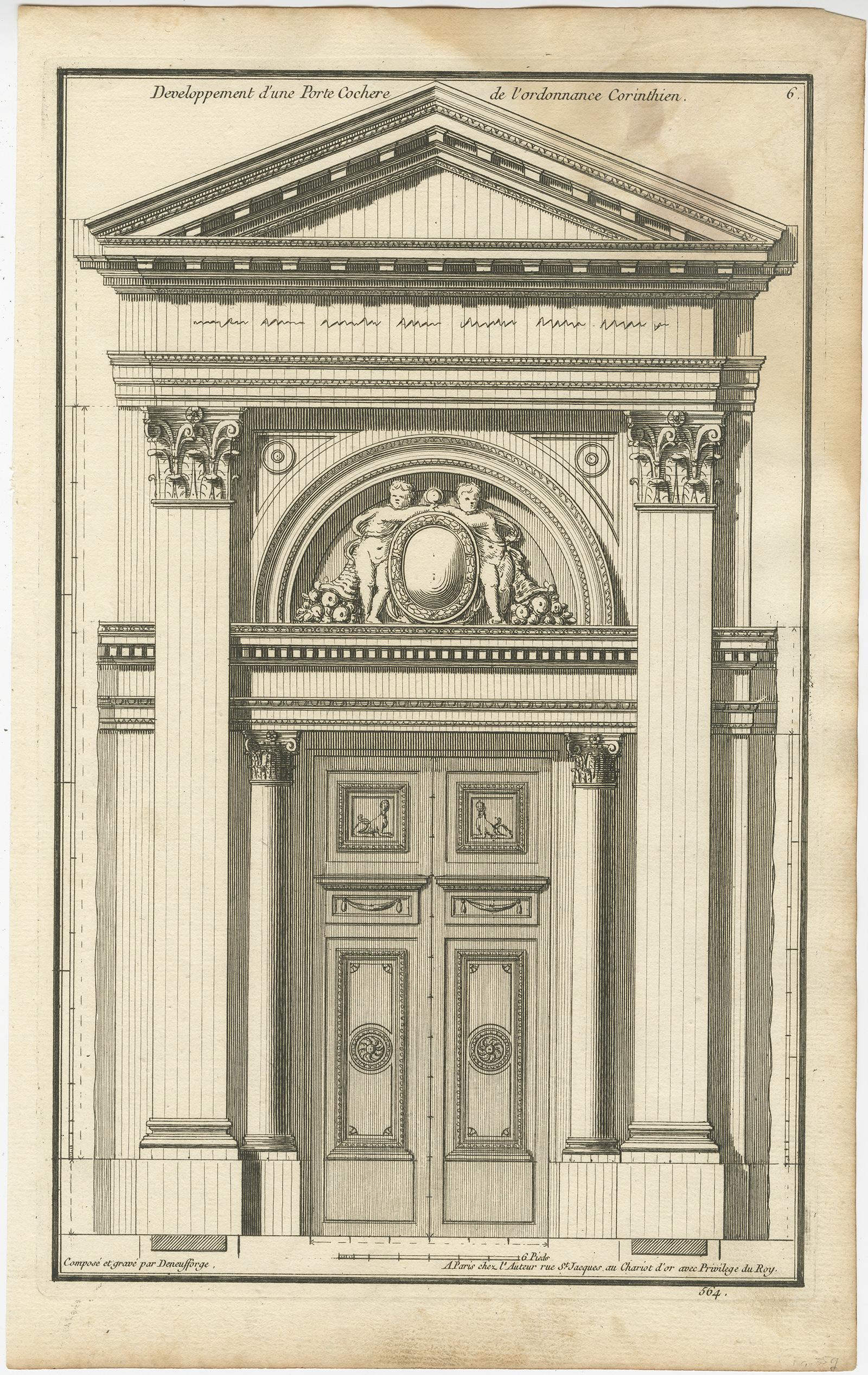 Satz von vier antiken Architekturdrucken von Portikus-Designs, Neufforge, um 1770 (18. Jahrhundert) im Angebot