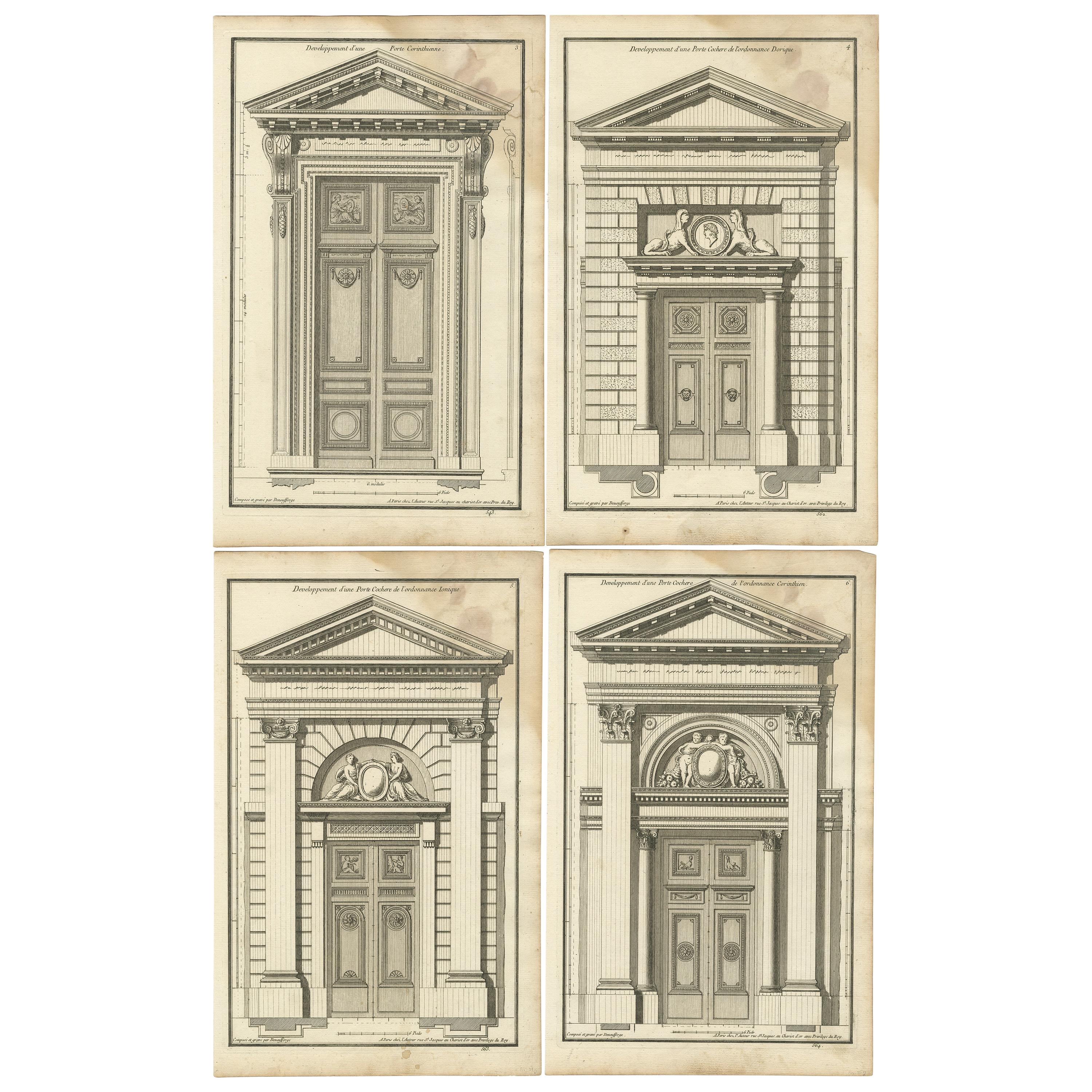 Set of four Antique Archicture Prints of Portico Designs, Neufforge 'circa 1770'