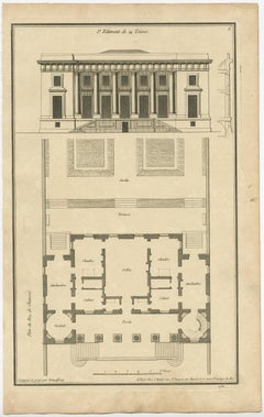Set of Four Antique Archicture Prints of Various Building Plans and Facades