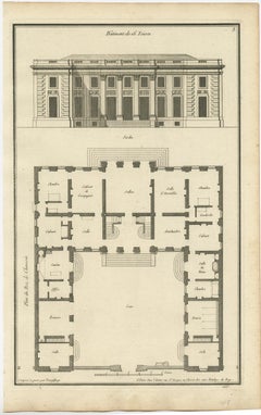 Set of Four Antique Archicture Prints of Various Building Plans and Facades