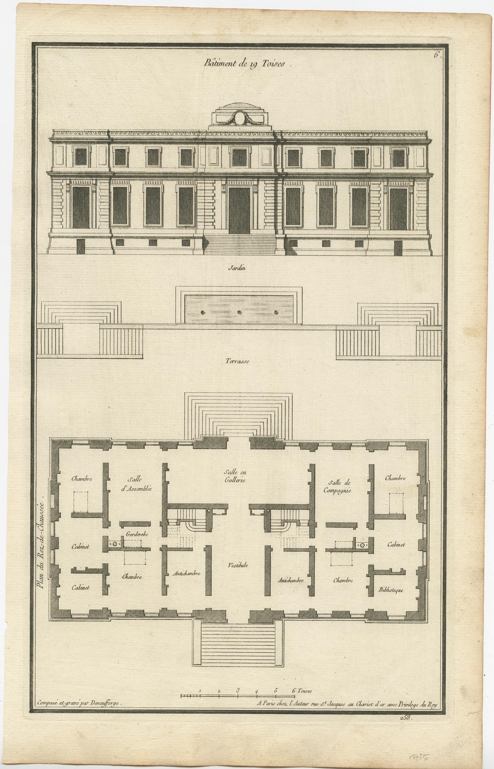 Ensemble de quatre gravures anciennes de divers plans et façades de bâtiments Bon état - En vente à Langweer, NL