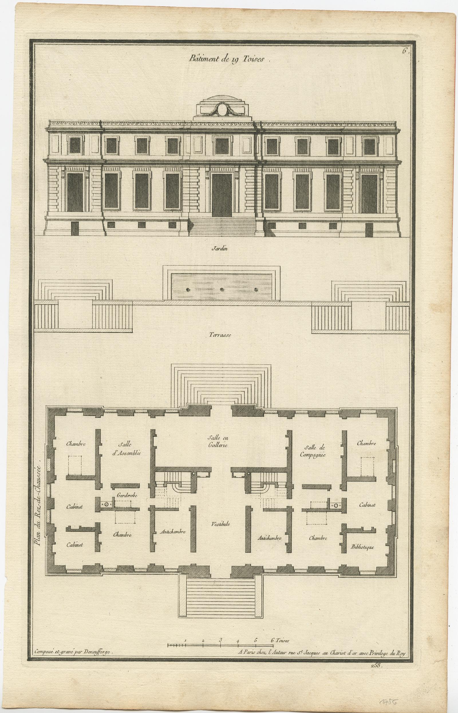 Set of Four Antique Archicture Prints of Various Building Plans and Facades In Good Condition For Sale In Langweer, NL