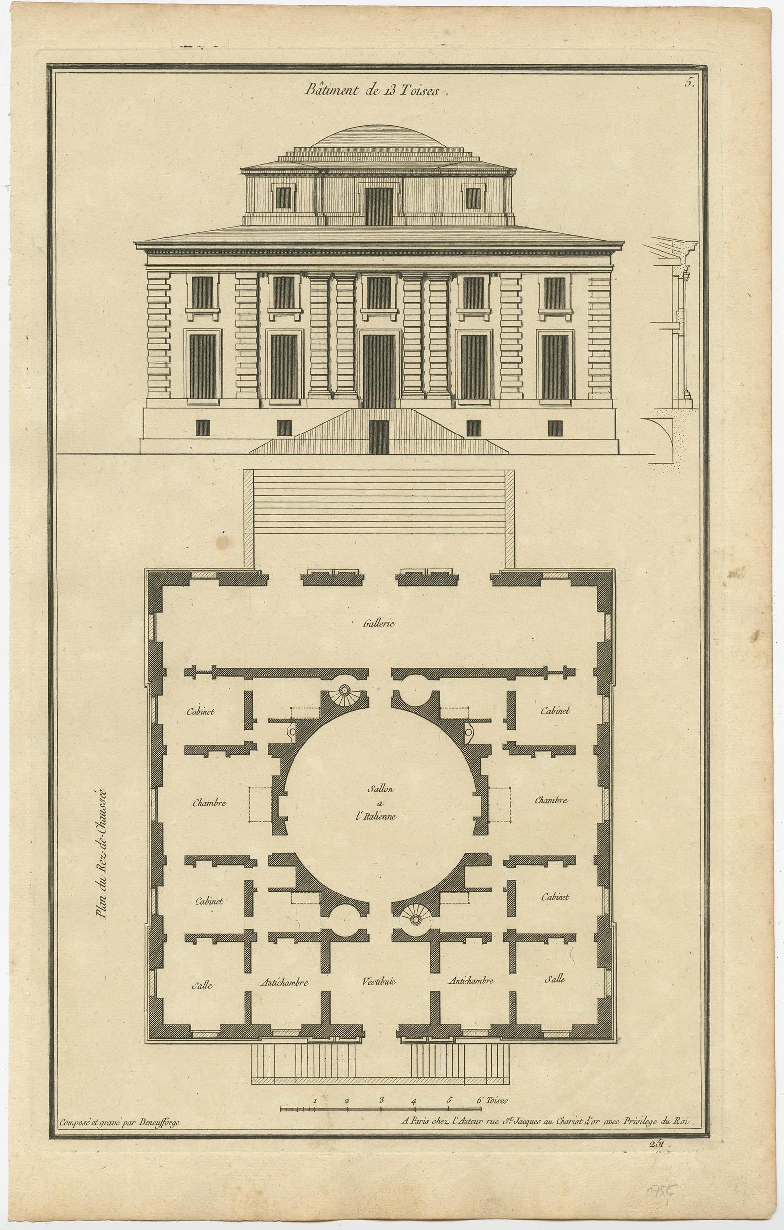 Set of Four Antique Archicture Prints of Various Building Plans and Facades In Good Condition For Sale In Langweer, NL