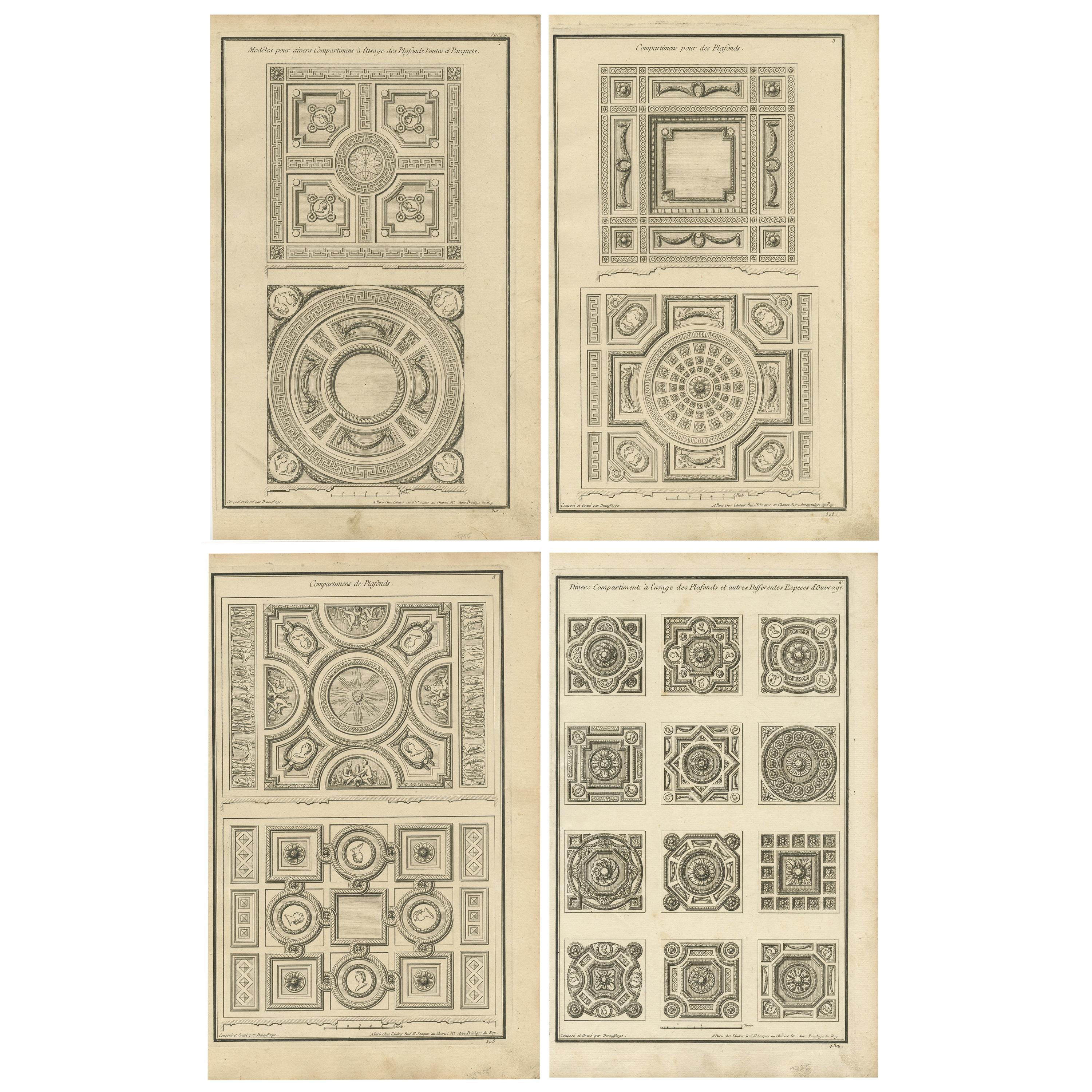 Set of Four Antique Architecture Prints of Ceiling and Floor Designs, Neufforge