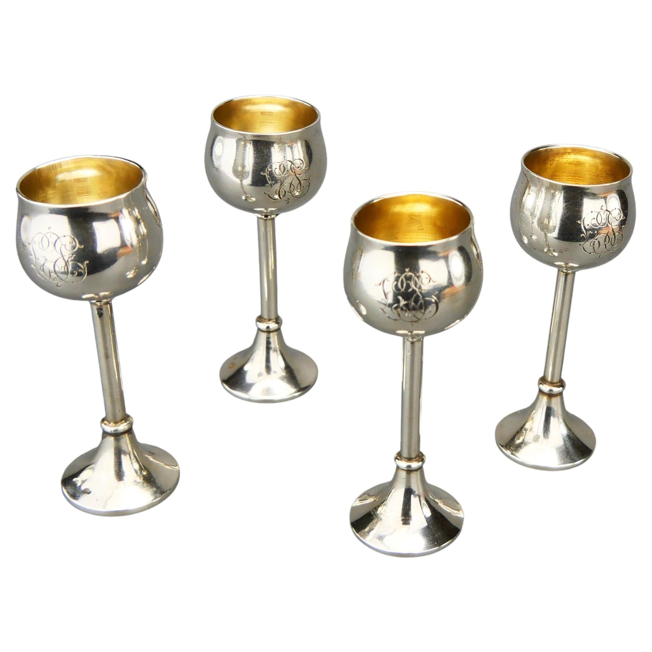Set of four Antique Austrian Shots Beakers solid 900 Silver / 142 gr