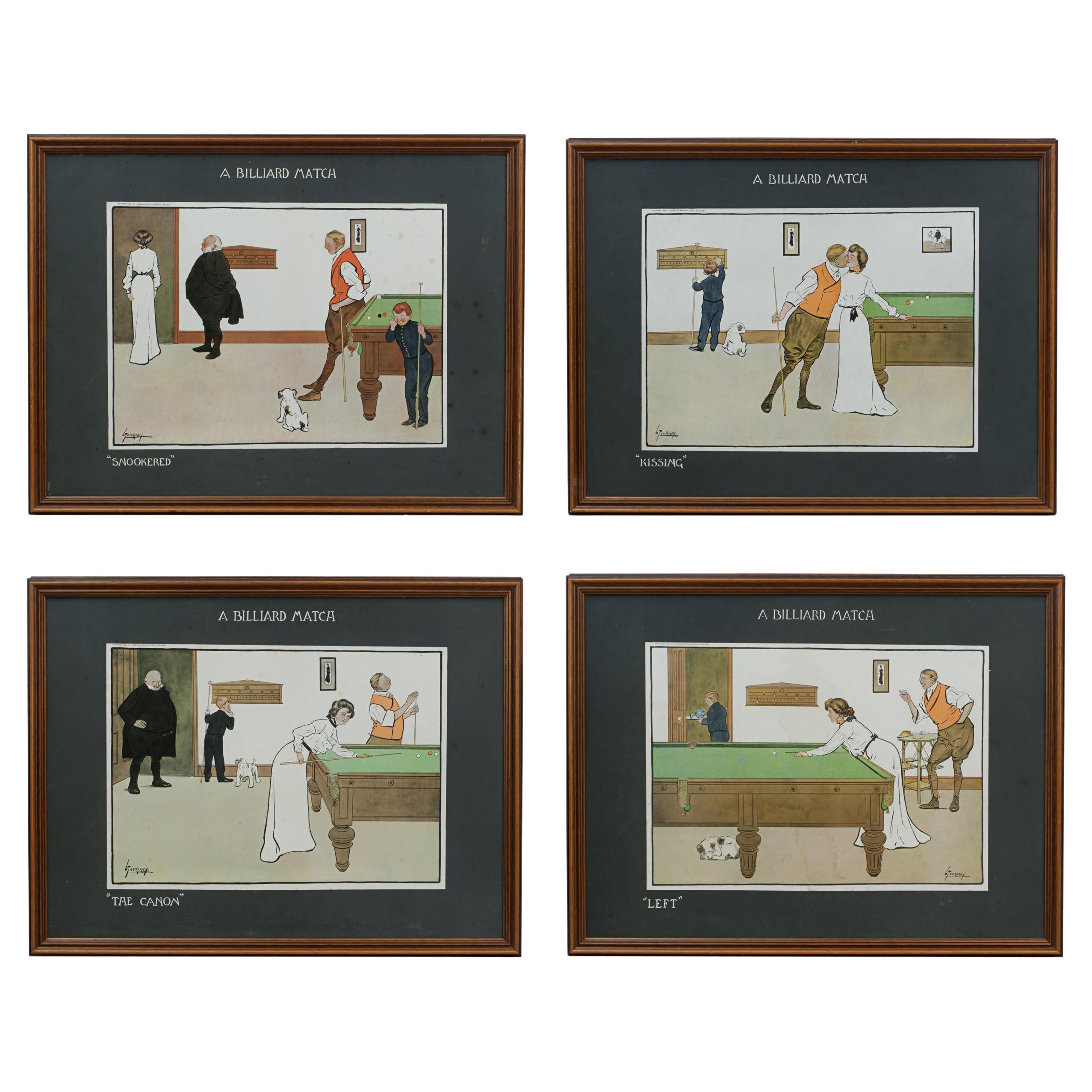 Set von vier antiken Billiard-Druckdrucken