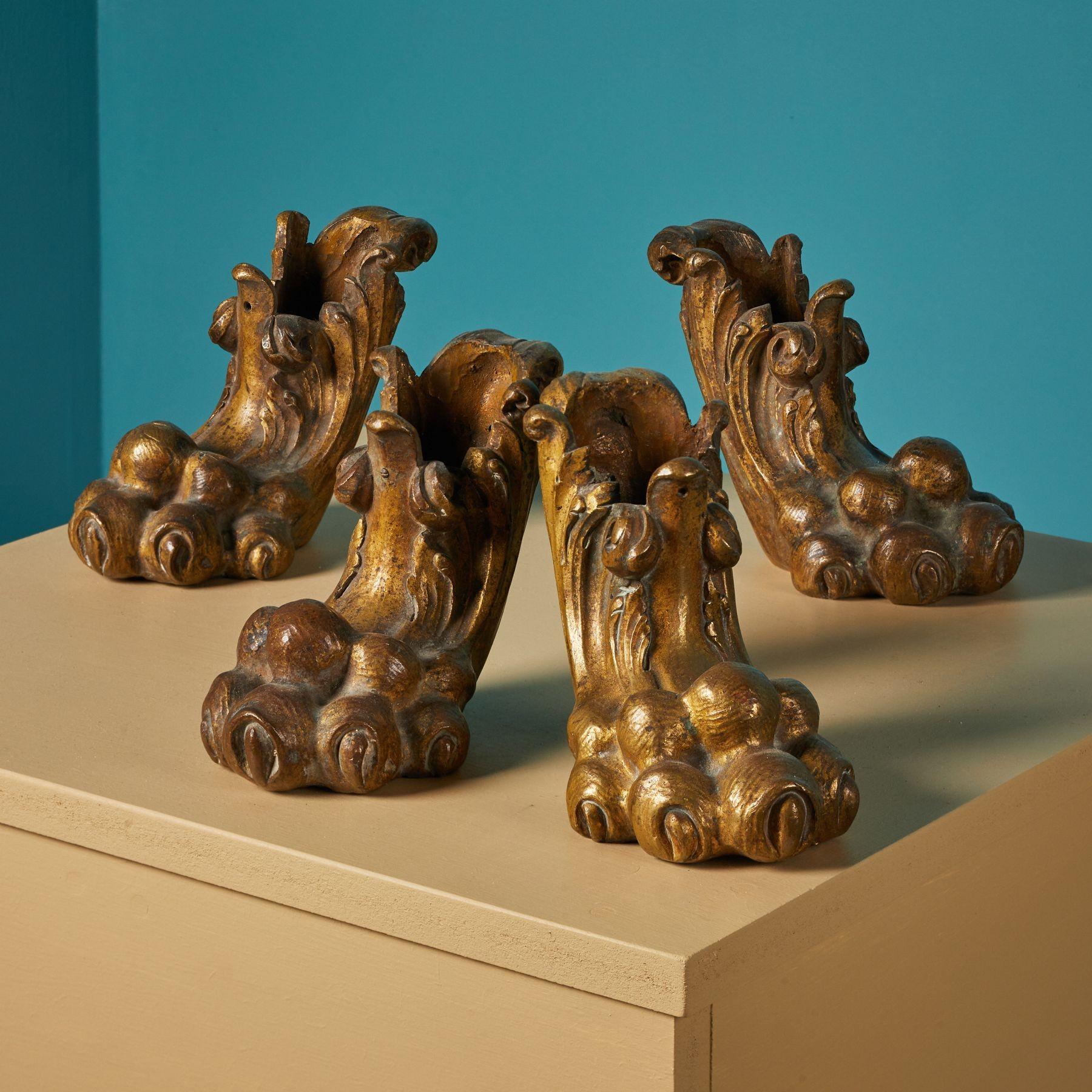 18th Century Set of Four Antique Bronze Paws
