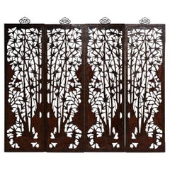 Set of Four Antique Chinese Bamboo Forest Panels, Late 19th Century
