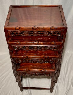 Set of Four Antique Chinese Teakwood Nest of Tables, Circa 1890