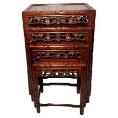 Set of Four Antique Chinese Teakwood Nest of Tables, Circa 1890