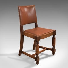 Set of Four Antique Dining Chairs, Edwardian Oak and Leather, circa 1910