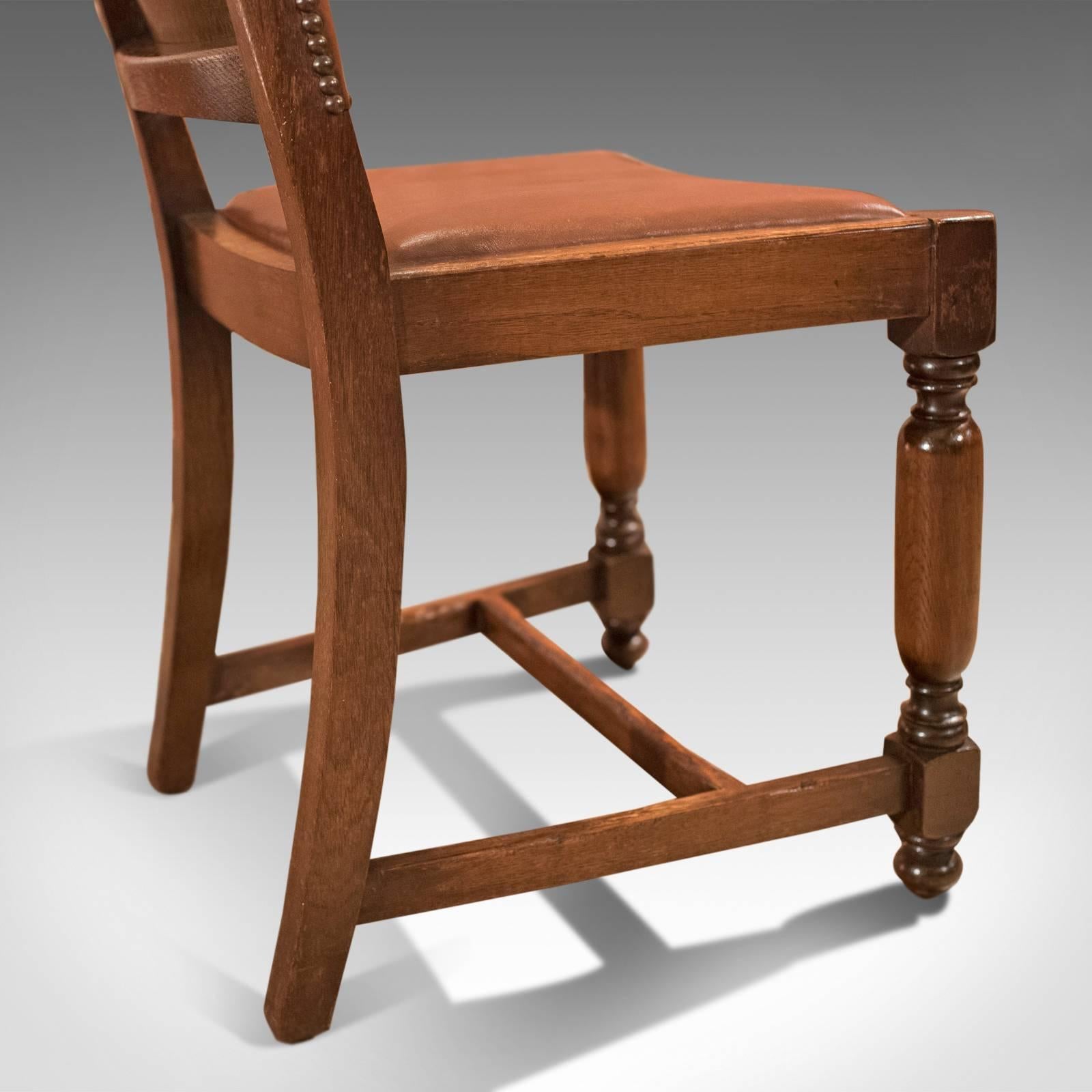 Set of Four Antique Dining Chairs, Edwardian Oak and Leather, circa 1910 2