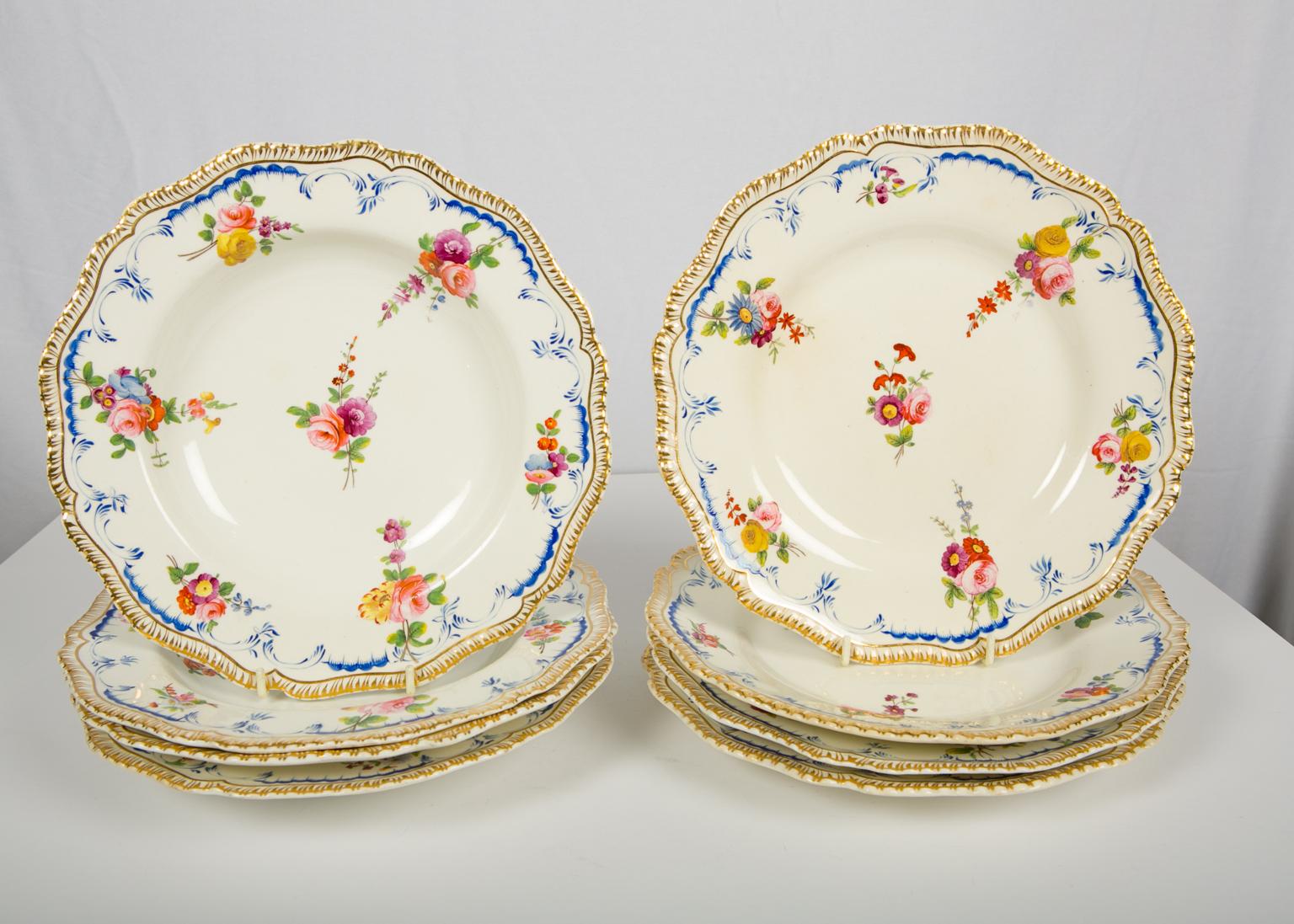 Porcelain Set of Four Antique Dinner Plates Made by Coalport in the Early 19th Century