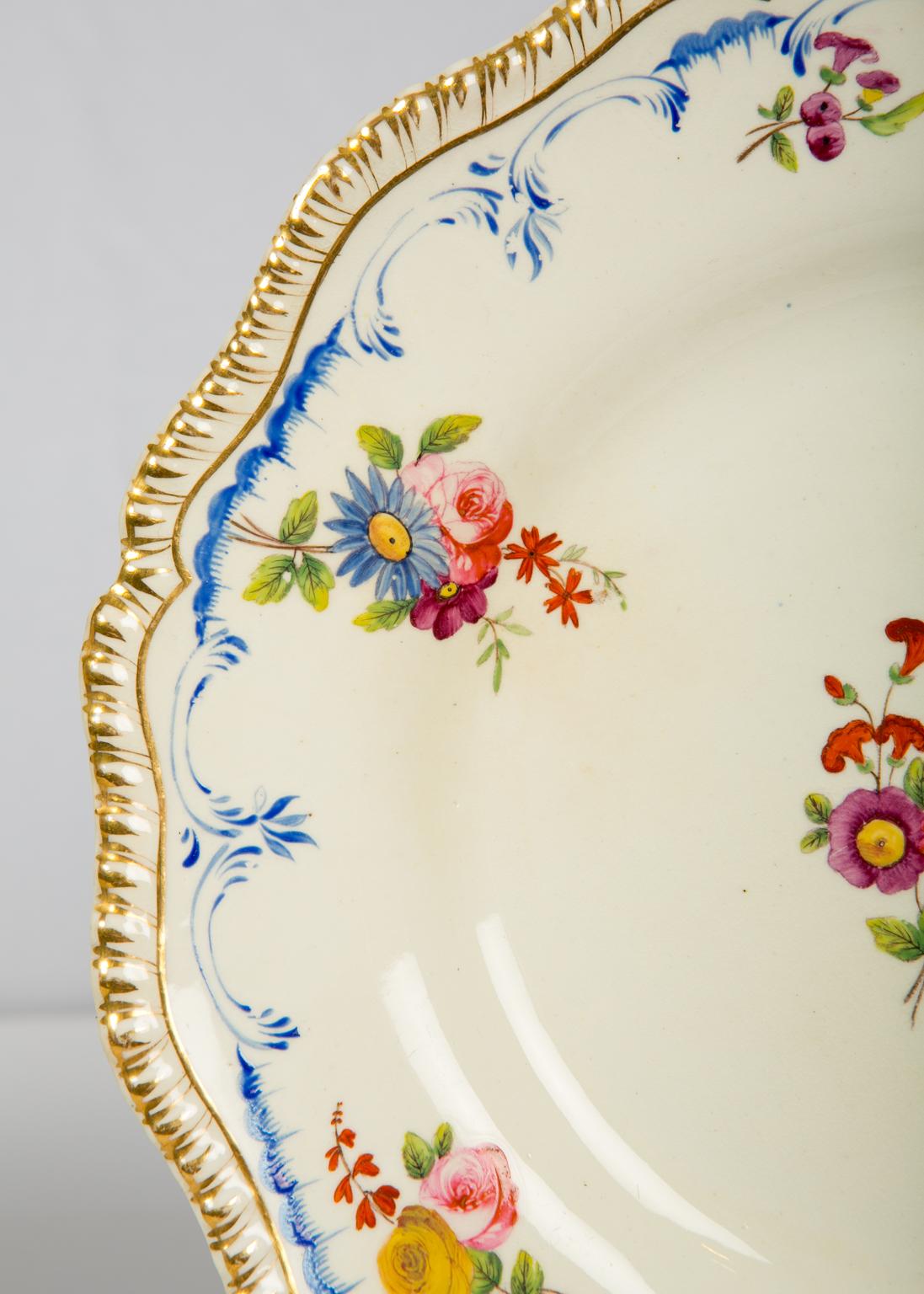 Rococo Revival Set of Four Antique Dinner Plates Made by Coalport in the Early 19th Century