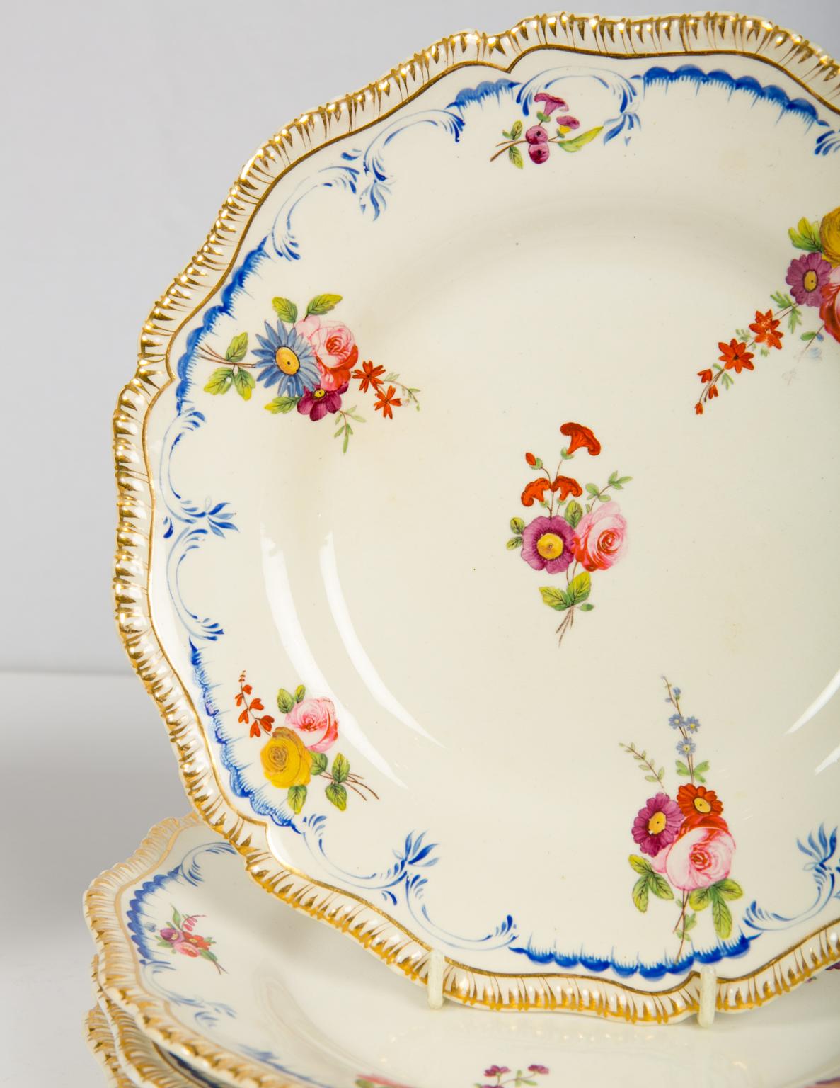 Painted Set of Four Antique Dinner Plates Made by Coalport in the Early 19th Century