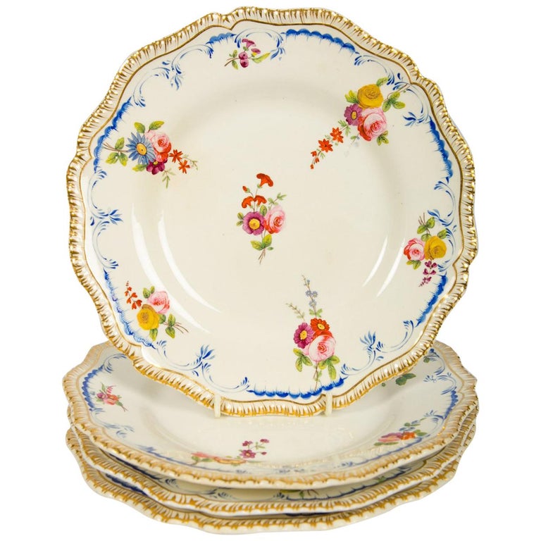 Set of Four Antique Dinner Plates Made by Coalport in the Early 19th