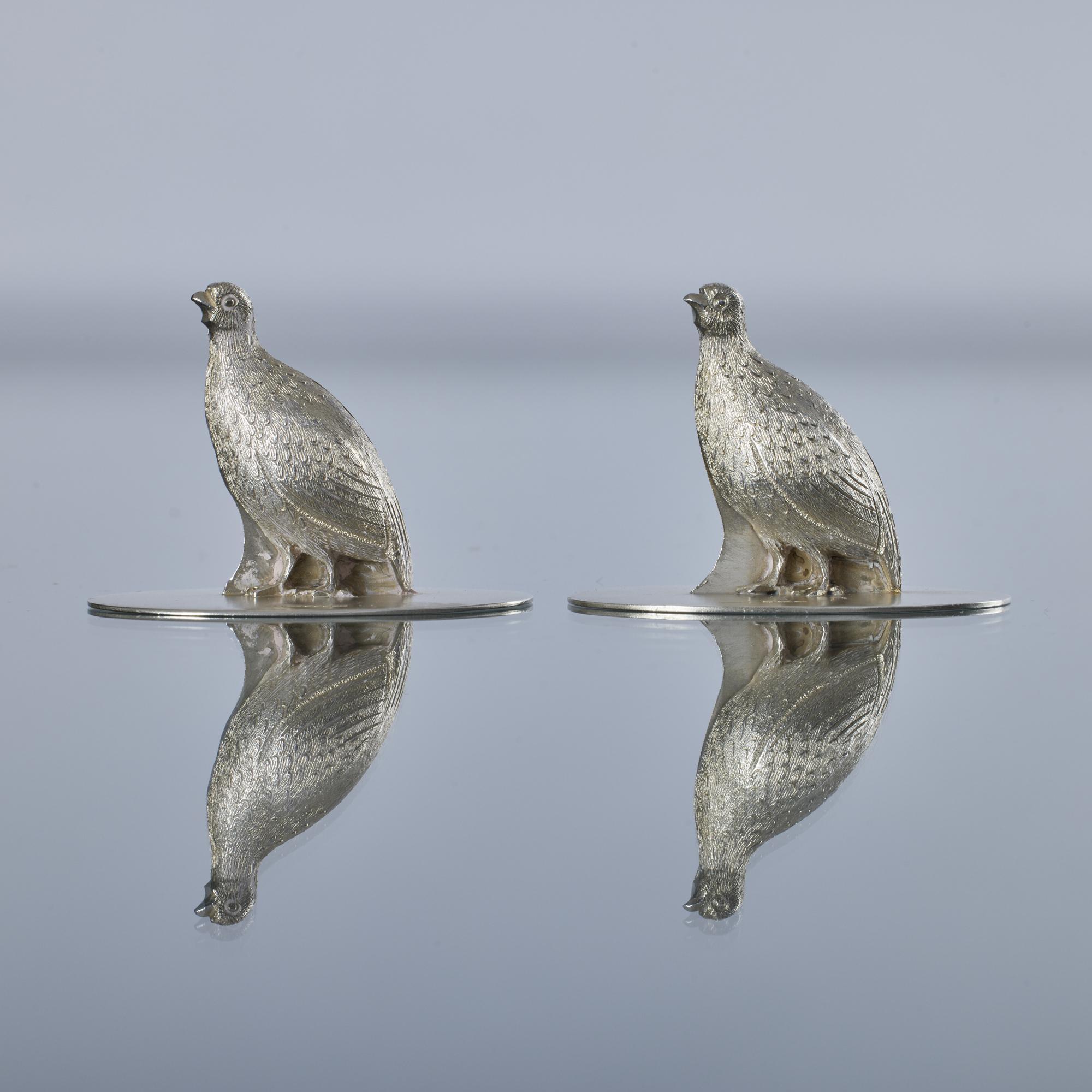 Ensemble de quatre porte-menus anciens en argent pour canard et gélinotte Bon état - En vente à London, GB