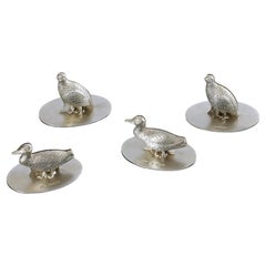 Set of four Antique duck & grouse antique silver menu holders