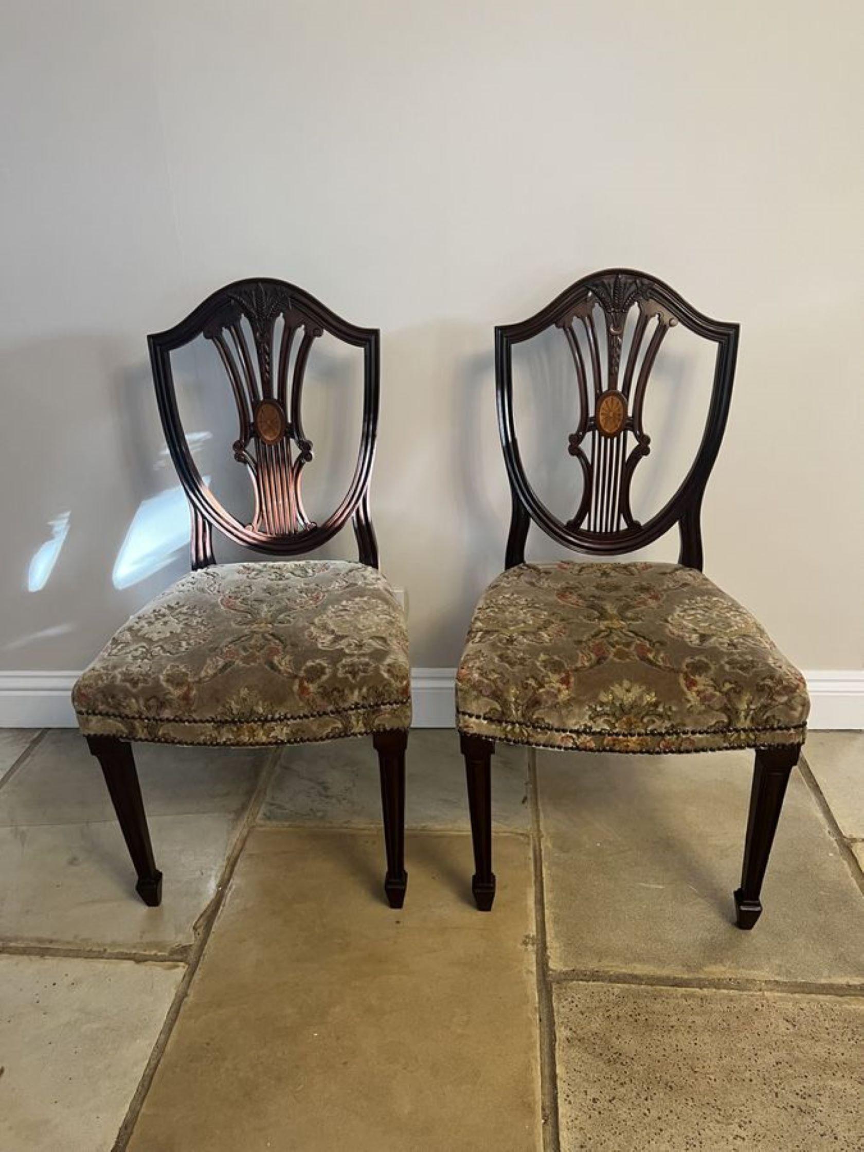 Set of four Antique Edwardian quality inlaid mahogany dining chairs  In Good Condition For Sale In Ipswich, GB