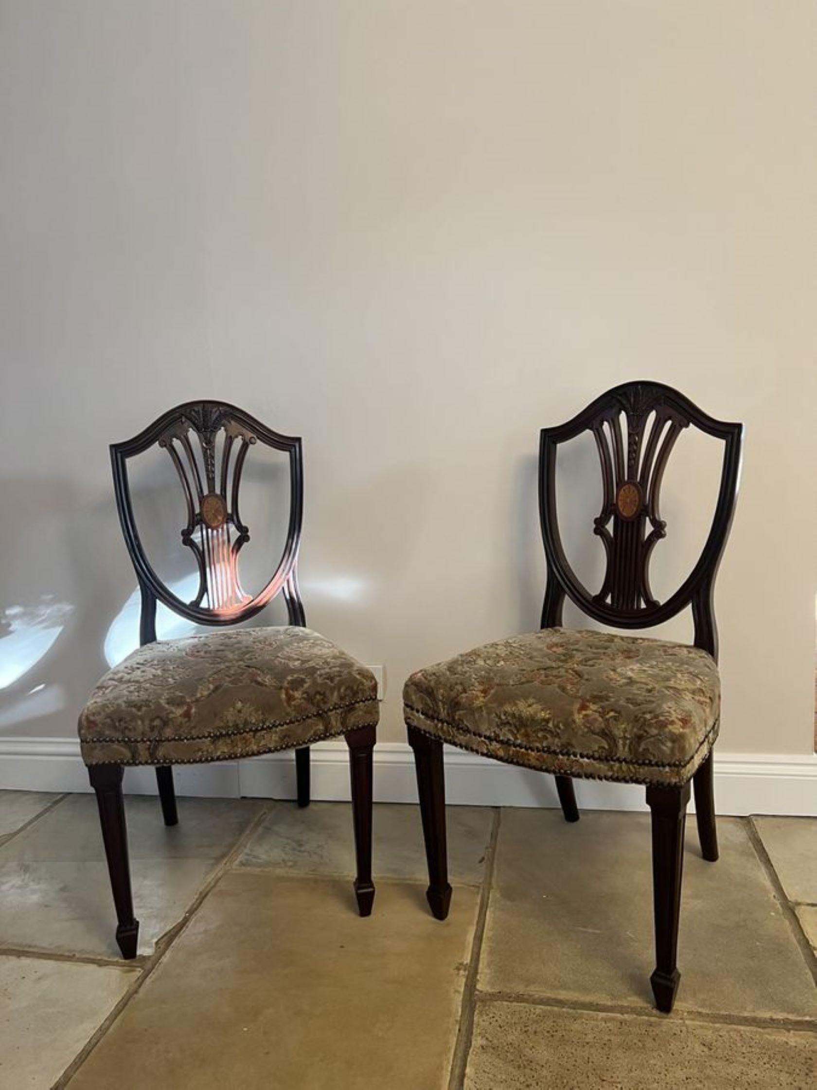 20th Century Set of four Antique Edwardian quality inlaid mahogany dining chairs  For Sale