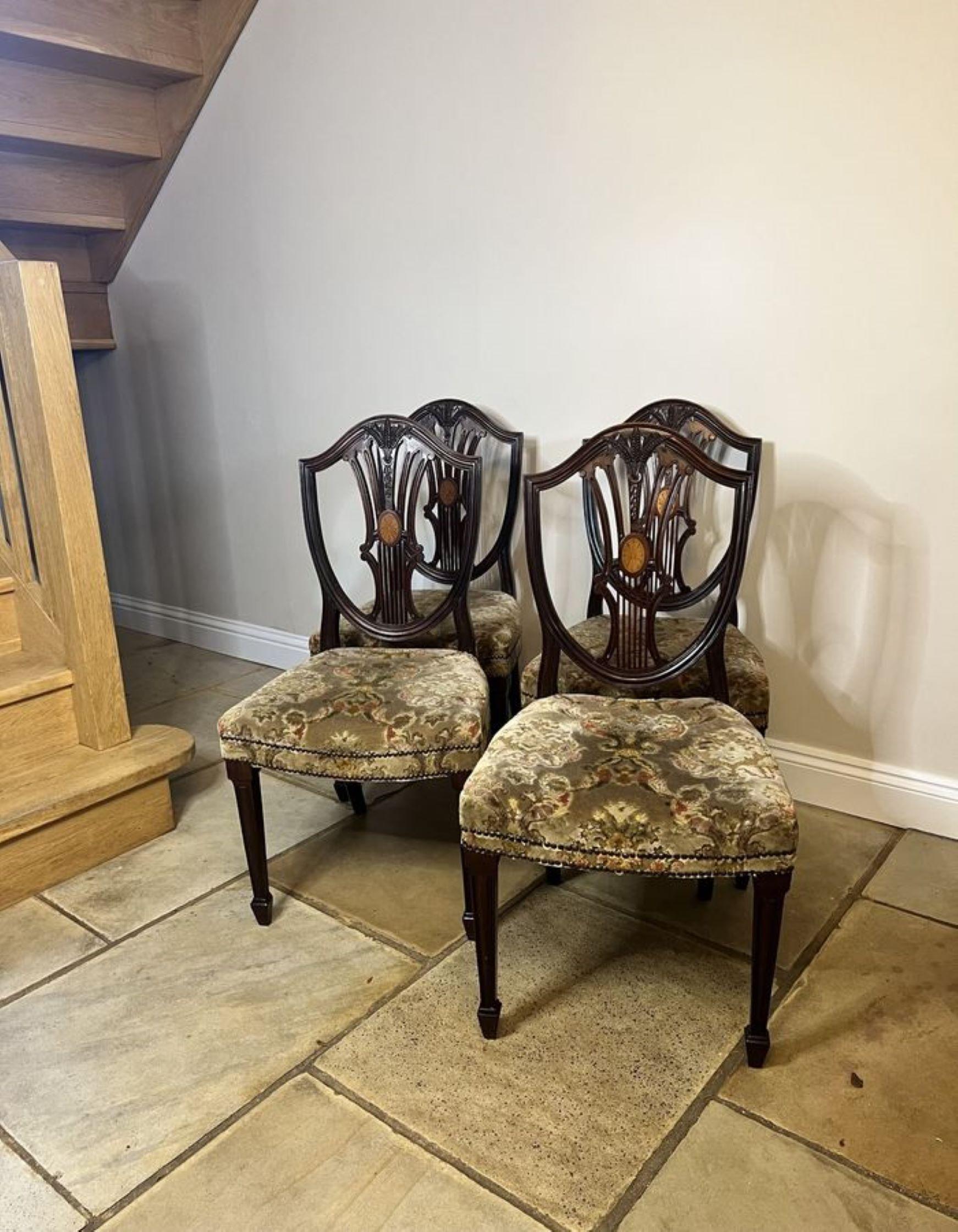 Set of four Antique Edwardian quality inlaid mahogany dining chairs  For Sale 2