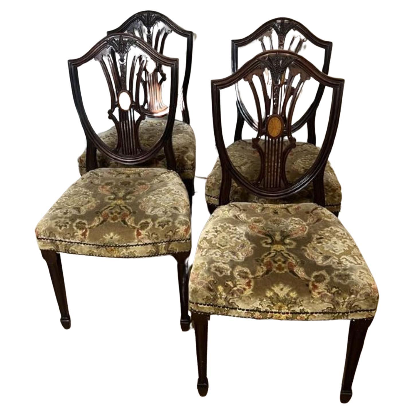 Set of four Antique Edwardian quality inlaid mahogany dining chairs 