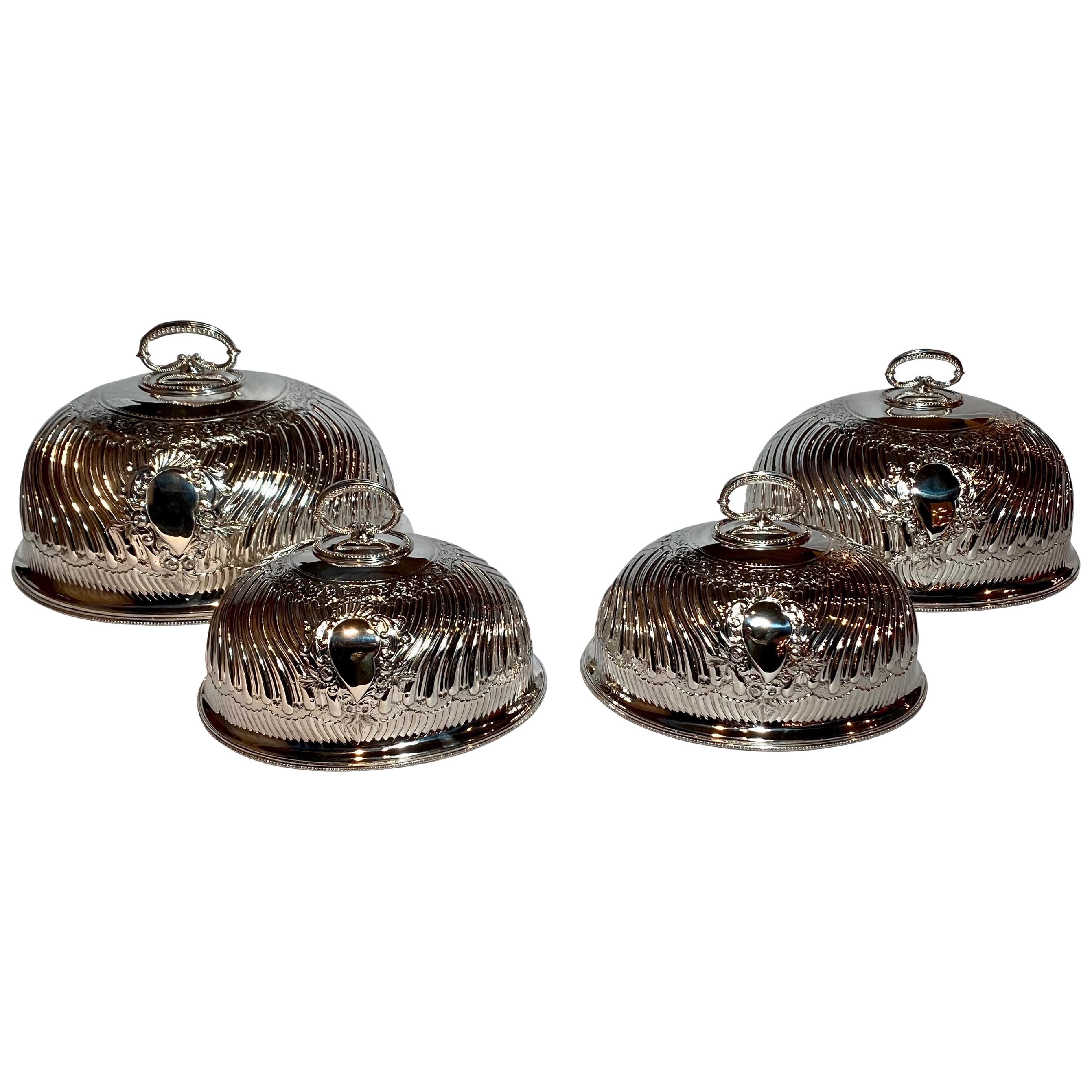 Set of Four Antique English Silver Plate Domes, circa 1880
