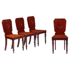 Set of Four Antique English Victorian Mahogany Hall Chairs by Holland & Sons