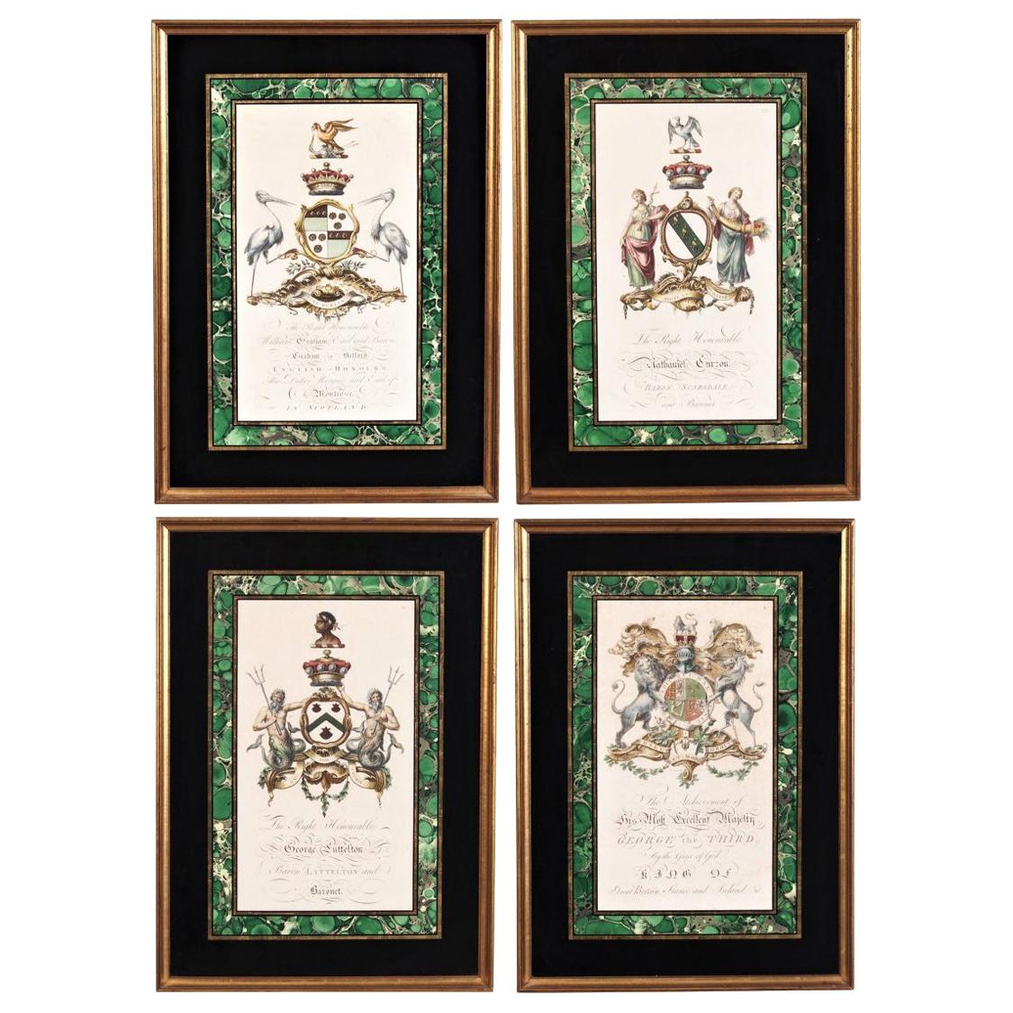 Set of Four Antique Engravings in Reverse Painted Frames