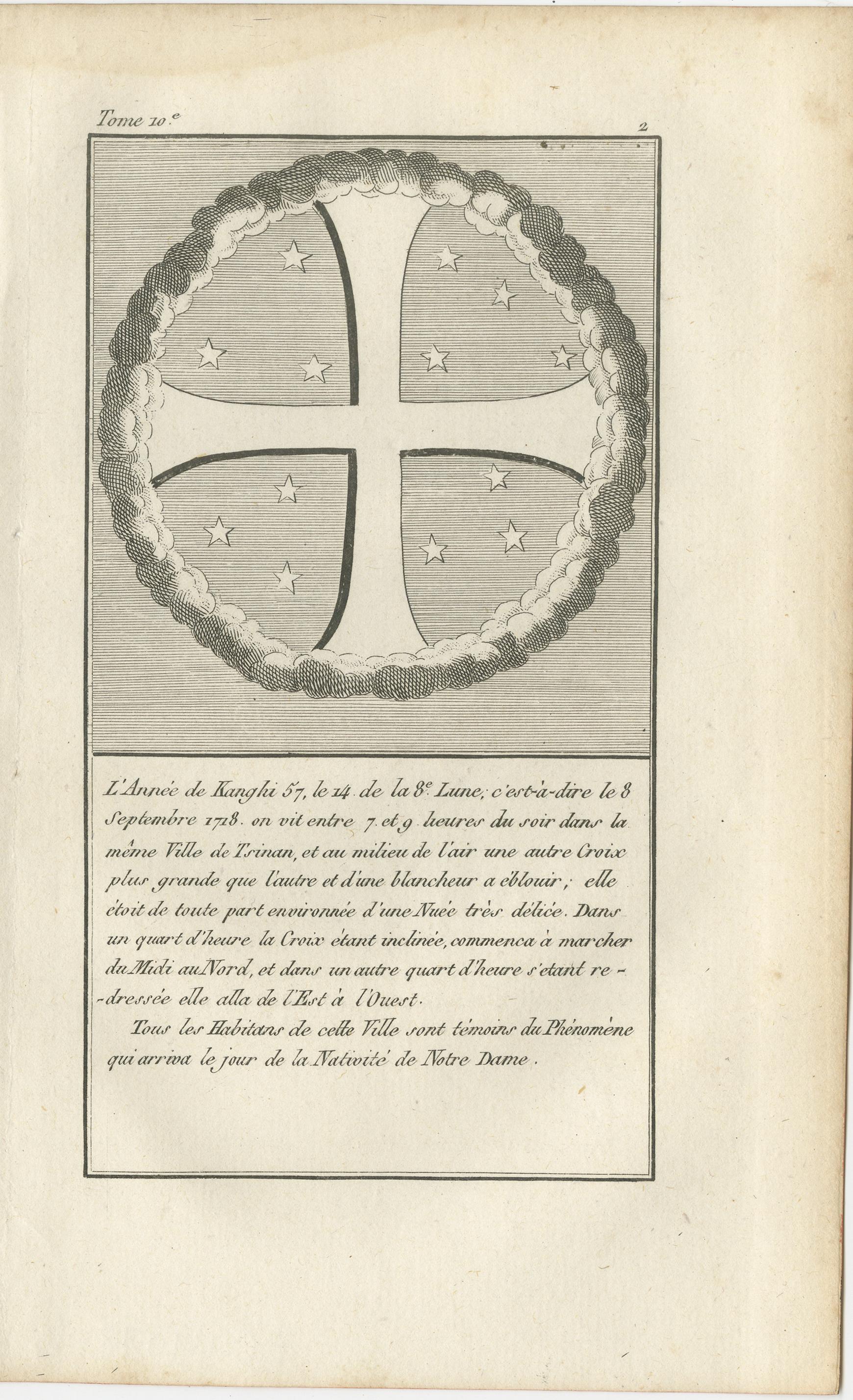 Conjunto de cuatro grabados antiguos de cruces luminosas en el cielo de China, c.1790 Francés en venta