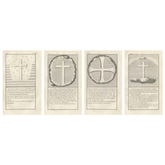 Satz von vier antiken Stichen mit leuchtenden Kreuzen am Himmel über China, ca. 1790