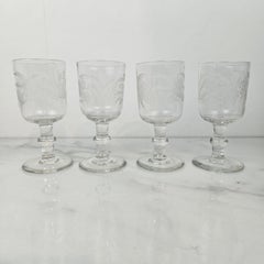 Set of Four Antique Etched Glasses with Floral Motifs, circa 1880
