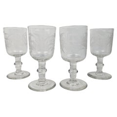 Set of Four Antique Etched Glasses with Floral Motifs, circa 1880