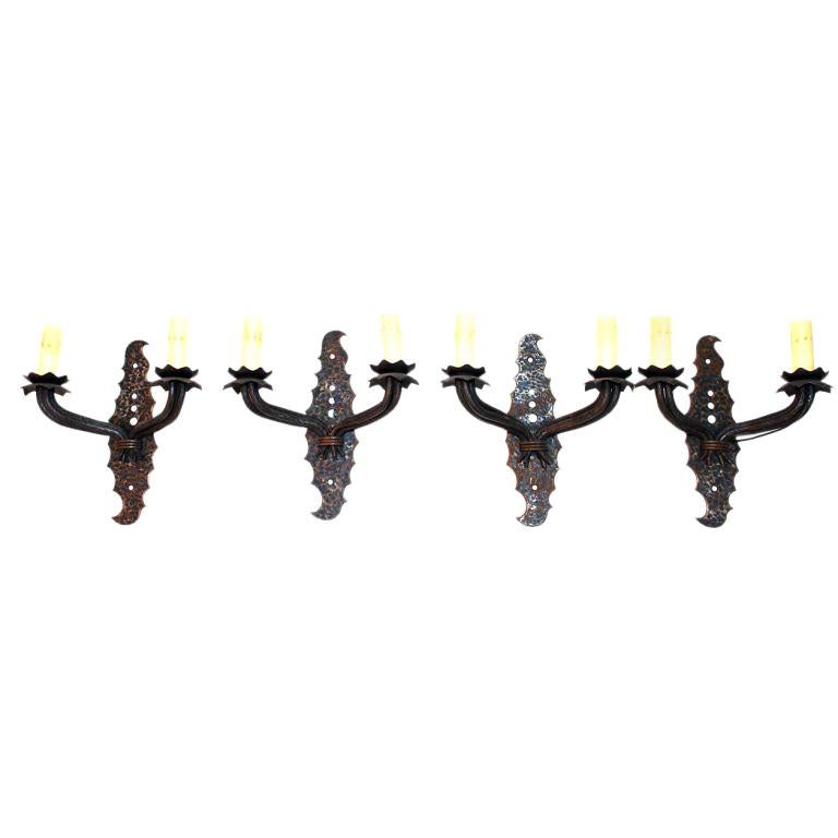 set of four antique  French 1940  wrought iron sconces