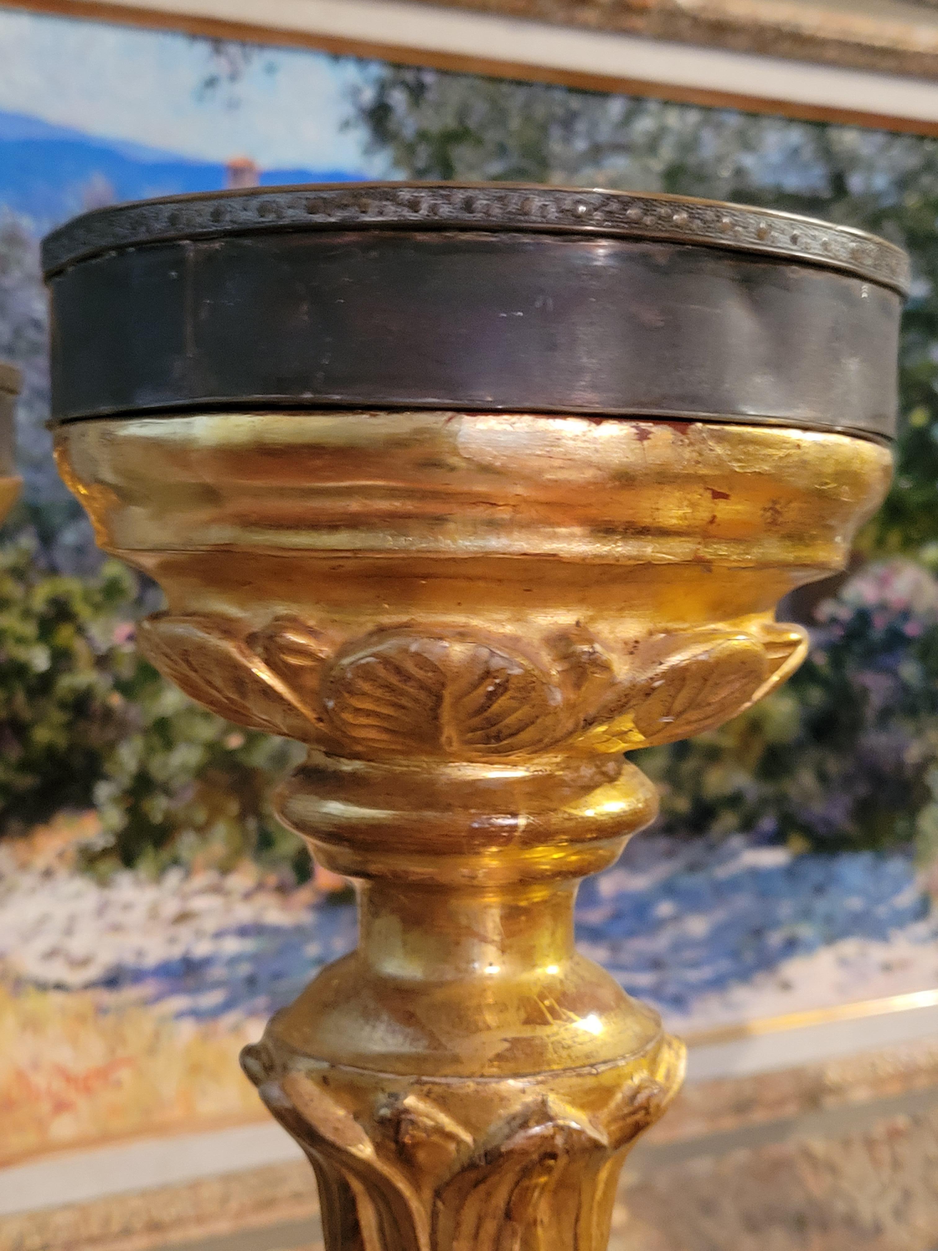 Set of Four Antique French Carved Giltwood Cathedral Candlesticks, Circa 1860. For Sale 1