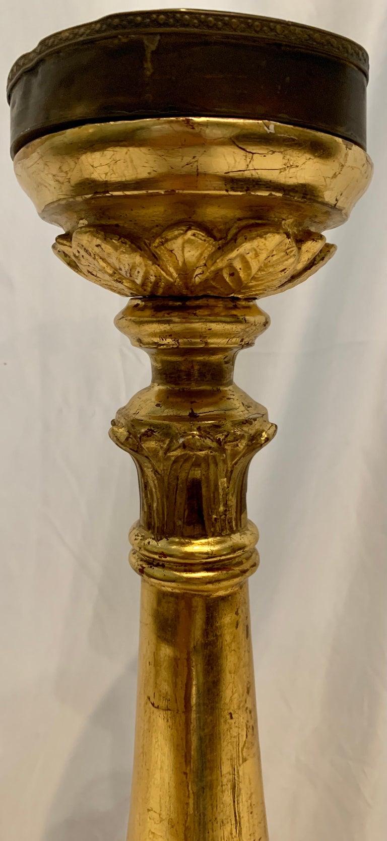 Set of Four Antique French Carved Giltwood Cathedral Candlesticks, Circa 1860. For Sale 2