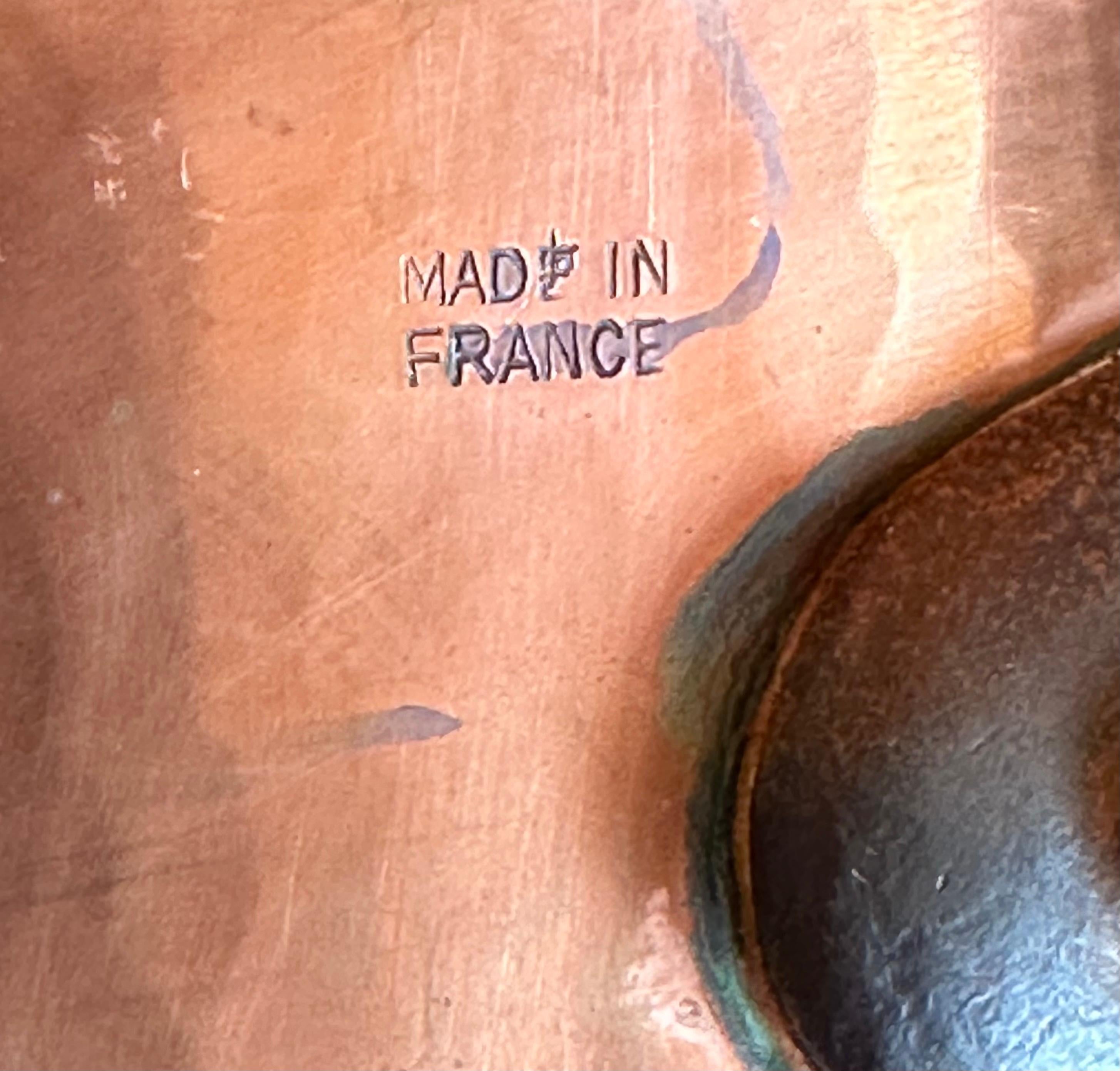 Juego de cuatro ollas de cobre Antique French con tapa y acero forjado remachado en venta 9