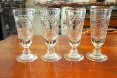 Set of Four Antique French Etched Glasses
