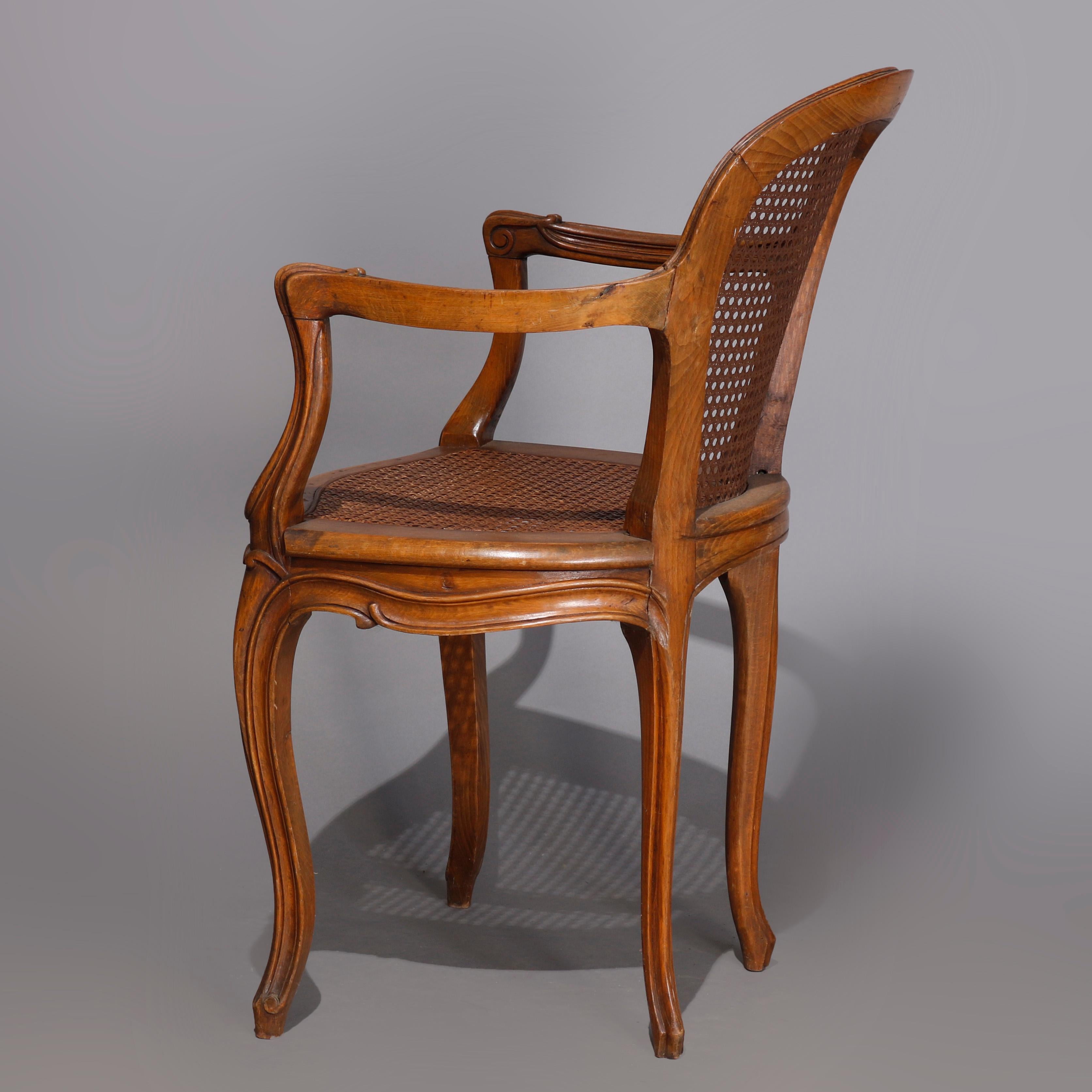 Set of Four Antique French Louis XVI Carved Walnut and Caned Armchairs In Good Condition In Big Flats, NY