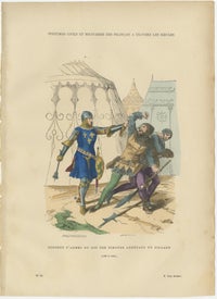 Set of Four Antique French Medieval Military Costume Prints, circa 1860, view 2
