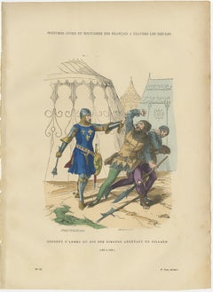 Set of Four Antique French Medieval Military Costume Prints, circa 1860