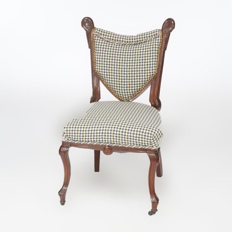 Set of Four Antique French Style Carved Mahogany Side Chairs, circa