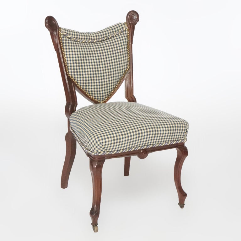 Set of Four Antique French Style Carved Mahogany Side Chairs, circa