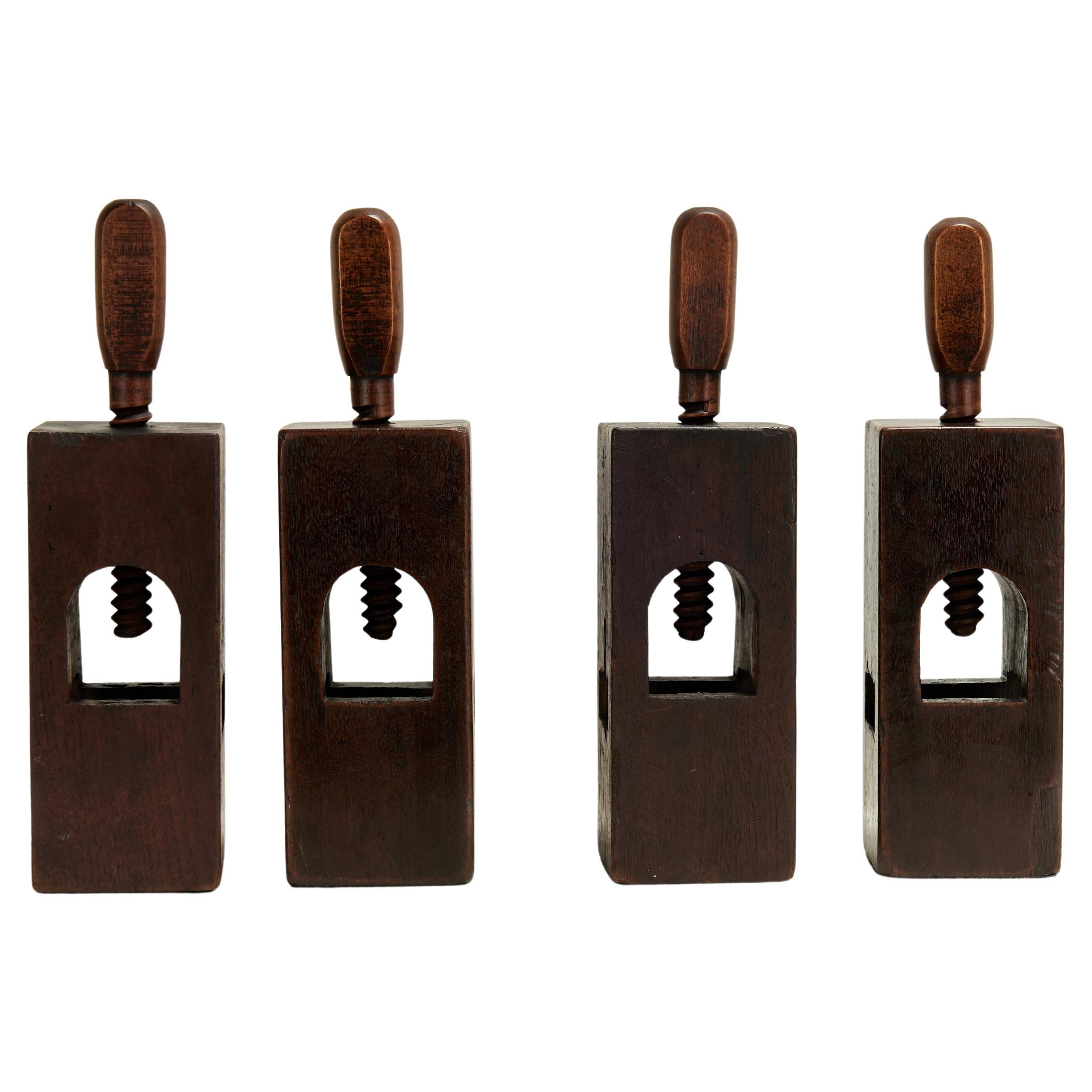 Set of Four Antique French Wooden Screw Press Nutcrackers For Sale