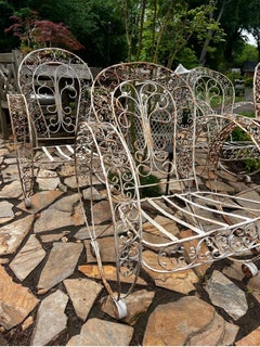 Set of Four Antique French Wrought Iron Garden Chairs  Jean-Charles Moreau style
