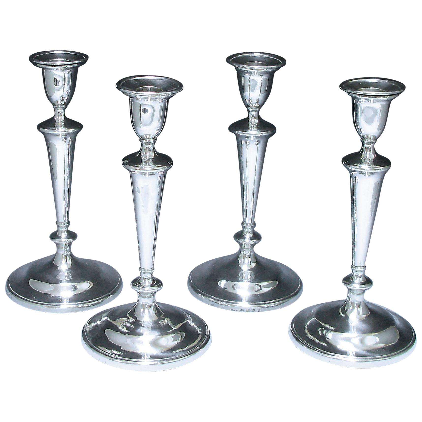 Set of Four Antique George III Sterling Silver Candlesticks For Sale